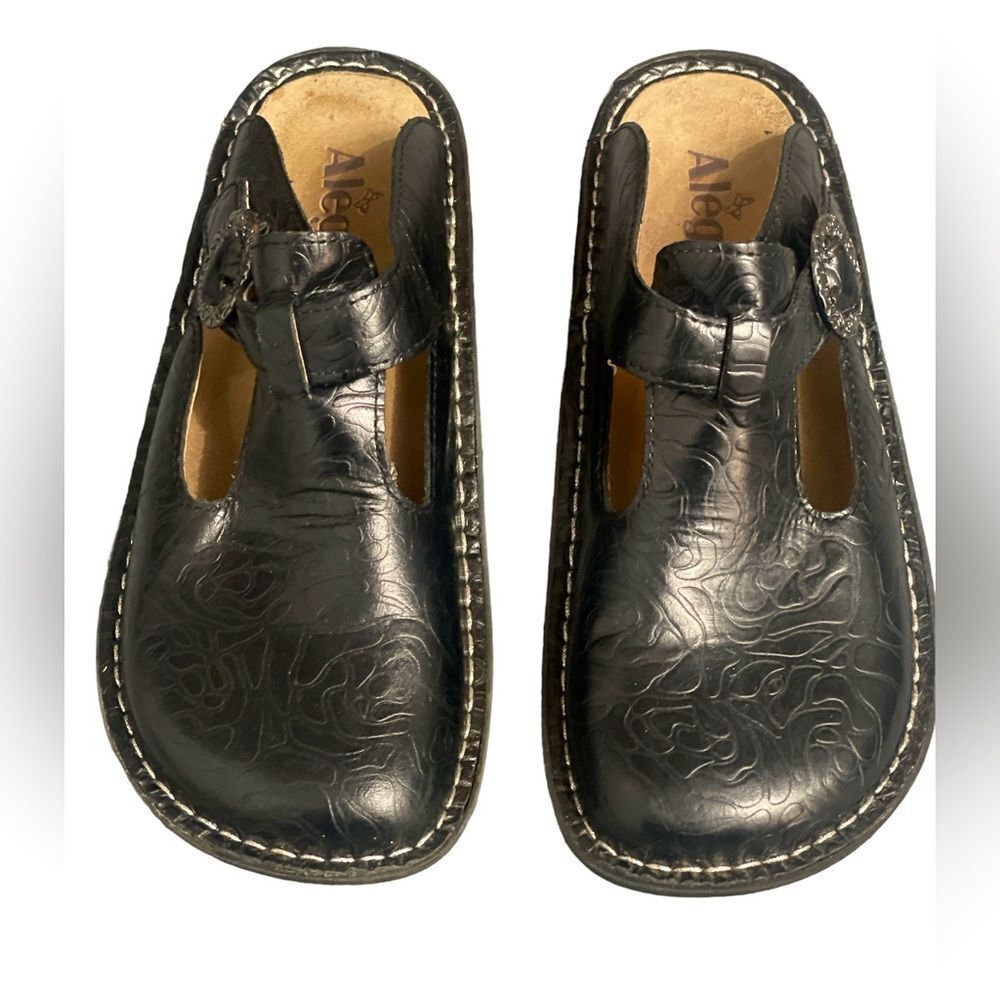 Alegria ALG-533 Black Design Slip-On Shoes Leather Padded Support Sz 36
